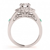 Diamond & Emerald Floral Engagement Ring Setting 14k White Gold (0.25ct)