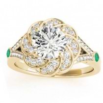 Diamond & Emerald Floral Engagement Ring Setting 14k Yellow Gold (0.25ct)