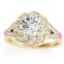 Diamond & Pink Sapphire Floral Engagement Ring Setting 14k Yellow Gold (0.25ct)