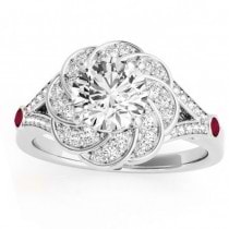 Diamond & Ruby Floral Engagement Ring Setting 14k White Gold (0.25ct)