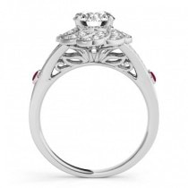 Diamond & Ruby Floral Engagement Ring Setting 14k White Gold (0.25ct)
