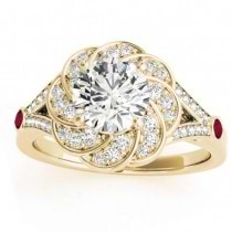 Diamond & Ruby Floral Engagement Ring Setting 14k Yellow Gold (0.25ct)