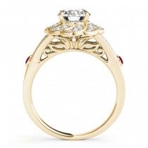 Diamond & Ruby Floral Engagement Ring Setting 14k Yellow Gold (0.25ct)