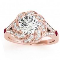 Diamond & Ruby Floral Engagement Ring Setting 18k Rose Gold (0.25ct)