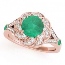 Diamond & Emerald Floral Swirl Engagement Ring 14k Rose Gold (1.25ct)