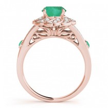 Diamond & Emerald Floral Swirl Engagement Ring 14k Rose Gold (1.25ct)