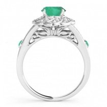 Diamond & Emerald Floral Swirl Engagement Ring 14k White Gold (1.25ct)