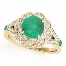 Diamond & Emerald Floral Swirl Engagement Ring 14k Yellow Gold (1.25ct)