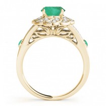 Diamond & Emerald Floral Swirl Engagement Ring 14k Yellow Gold (1.25ct)