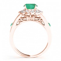 Diamond & Emerald Floral Swirl Engagement Ring 18k Rose Gold (1.25ct)