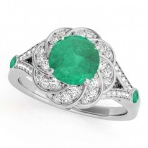 Diamond & Emerald Floral Swirl Engagement Ring Palladium (1.25ct)