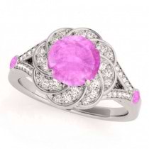 Diamond & Pink Sapphire Floral Engagement Ring 18k White Gold (1.25ct)