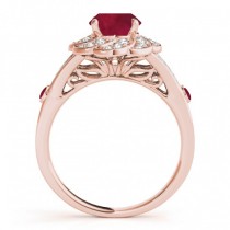 Diamond & Ruby Floral Swirl Engagement Ring 14k Rose Gold (1.25ct)