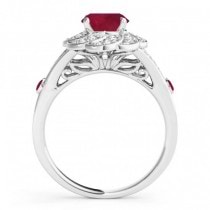 Diamond & Ruby Floral Swirl Engagement Ring 18k White Gold (1.25ct)