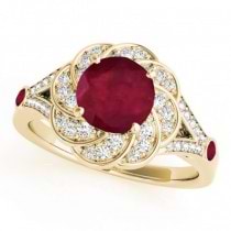 Diamond & Ruby Floral Swirl Engagement Ring 18k Yellow Gold (1.25ct)