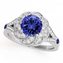 Diamond & Tanzanite Floral Swirl Engagement Ring Platinum (1.25ct)