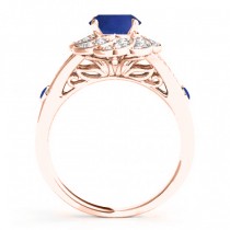 Diamond & Blue Sapphire Floral Swirl Bridal Set 14k Rose Gold (1.35ct)