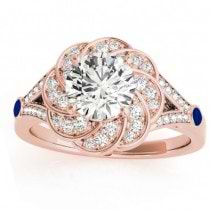 Diamond & Blue Sapphire Floral Bridal Set Setting 18k Rose Gold (0.35ct)