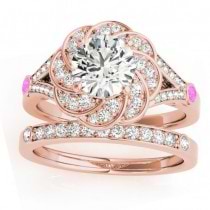 Diamond & Pink Sapphire Floral Bridal Set Setting 14k Rose Gold (0.35ct)