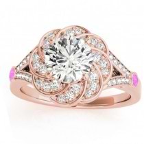 Diamond & Pink Sapphire Floral Bridal Set Setting 18k Rose Gold (0.35ct)