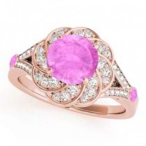 Diamond & Pink Sapphire Floral Swirl Bridal Set 18k Rose Gold (1.35ct)