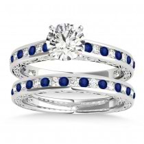 Blue Sapphire & Diamond Twisted Bridal Set 18k White Gold (0.87ct)