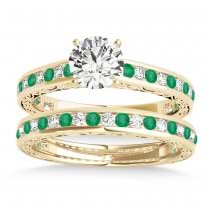 Emerald & Diamond Twisted  Bridal Set 14k Yellow Gold (0.87ct)