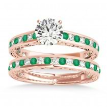 Emerald & Diamond Twisted  Bridal Set 18k Rose Gold (0.87ct)