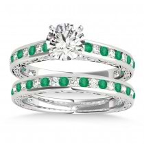 Emerald & Diamond Twisted  Bridal Set 18k White Gold (0.87ct)