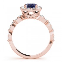 Diamond & Blue Sapphire Square Halo Engagement Ring 14k Rose Gold (1.72ct)