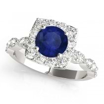 Diamond & Blue Sapphire Square Halo Engagement Ring 14k White Gold (1.72ct)