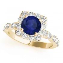 Diamond & Blue Sapphire Square Halo Engagement Ring 14k Yellow Gold (1.72ct)