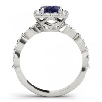 Diamond & Blue Sapphire Square Halo Engagement Ring Platinum(1.72ct)