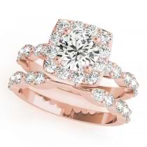 Diamond Sidestone Square Halo Bridal Set 14k Rose Gold (2.14ct)