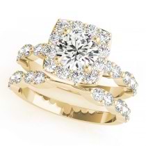 Diamond Sidestone Square Halo Bridal Set 14k Yellow Gold (2.14ct)