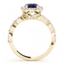 Diamond & Blue Sapphire Square Halo Bridal Set 18k Yellow Gold (2.14ct)