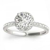 Diamond Accented Halo Engagement Ring Setting 18K White Gold (0.24ct)