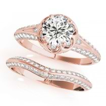 Diamond Floral Style Halo Bridal Set 14k Rose Gold (0.95ct)