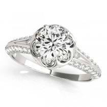Diamond Floral Style Halo Bridal Set 14k White Gold (0.95ct)