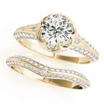Diamond Floral Style Halo Bridal Set 14k Yellow Gold (0.95ct)