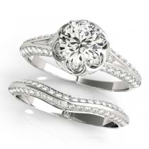 Diamond Floral Style Halo Bridal Set 18k White Gold (0.95ct)