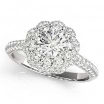 Diamond Floral Style Halo Engagement Ring 14k White Gold (1.54ct)