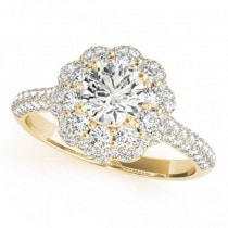 Diamond Floral Style Halo Engagement Ring 14k Yellow Gold (1.54ct)