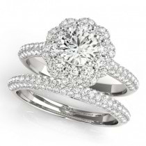 Diamond Floral Style Halo Bridal Set 18k White Gold (1.91ct)
