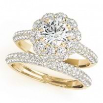Diamond Floral Style Halo Bridal Set 18k Yellow Gold (1.91ct)