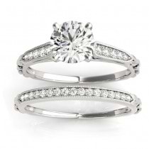 Diamond Accented Textured Bridal Set Setting 18K White Gold (0.21ct)
