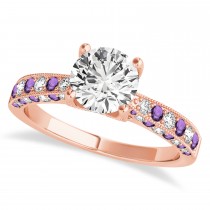 Alternating Diamond & Amethyst Engravable Engagement Ring in 14k Rose Gold (0.45ct)