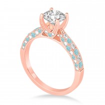 Alternating Diamond & Aquamarine Engravable Engagement Ring in 14k Rose Gold (0.45ct)