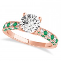 Alternating Diamond & Emerald Engravable Engagement Ring in 14k Rose Gold (0.45ct)