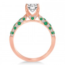 Alternating Diamond & Emerald Engravable Engagement Ring in 14k Rose Gold (0.45ct)